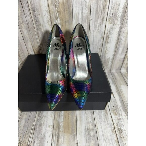 Miss Me Metallic Rainbow Snake Print Heels Pumps Colorful Size 7.5 - Picture 3 of 7